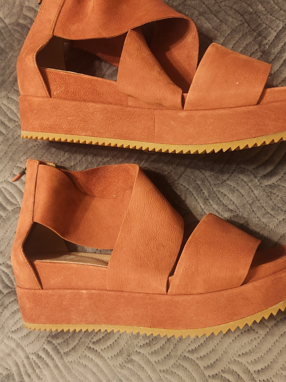 Eileen Fisher - Womens Leather Platform Wedge Sandals in Rust Orange